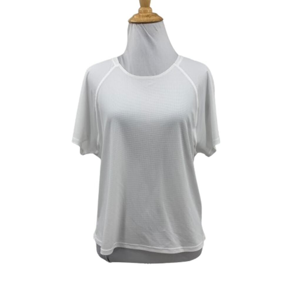 Athleta Top Womens M Medium White Grid Knit Crop Short Sleeve Sweat Wick Workout